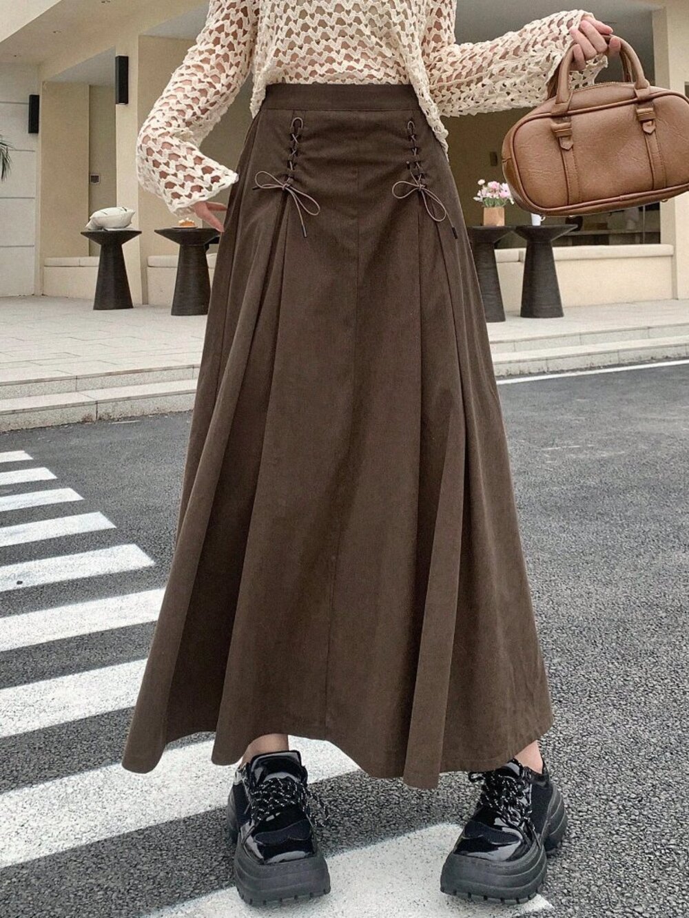 Brown Casual Women's Midi Length Wrap Skirt